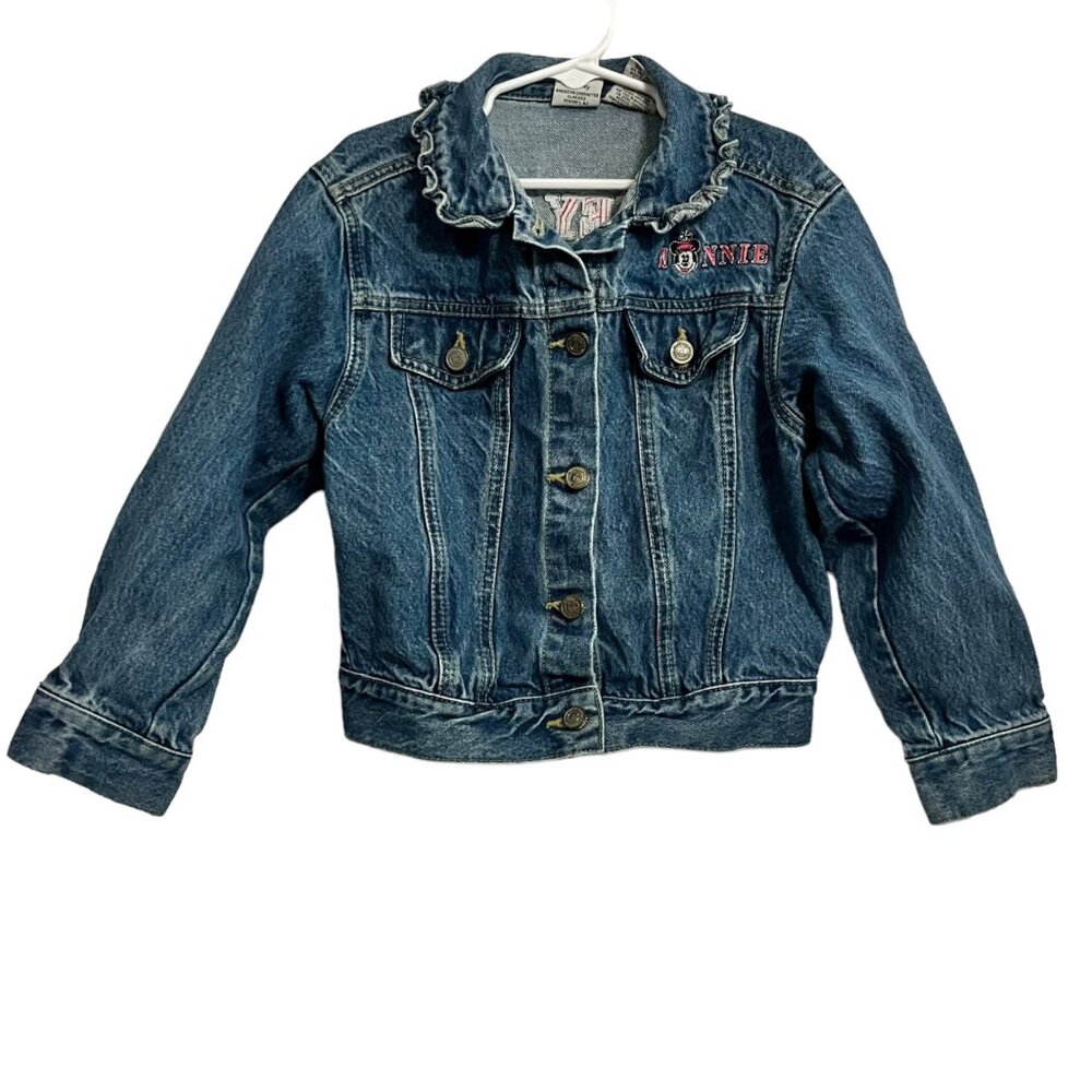 VTG MICKEY & CO KIDS JACKET 6X LARGE DENIM JEAN MINI GIRLS BLUE PINK RUFFLE - Picture 2 of 7